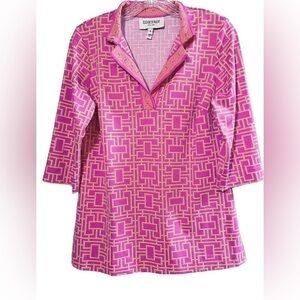 Elizabeth McKay Pink and Mustard Yellow Geometric Top S